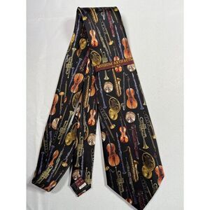 NWT‎ Museum Artifacts Orchestra Musical Instruments Silk Tie Black Gold Violin